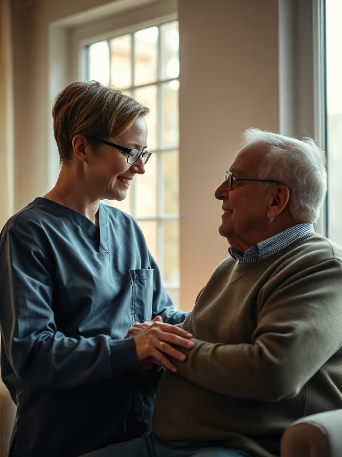 Assistenzkraft begleitet eine Seniorin im Alltag